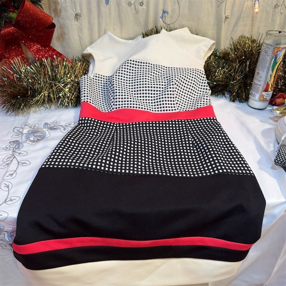 Studio One Women's 2P Multicolor Checkered Sleeveless Knee Dress